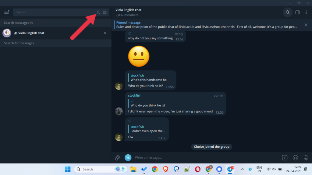 See a person's message in a group on Telegram PC step-2
