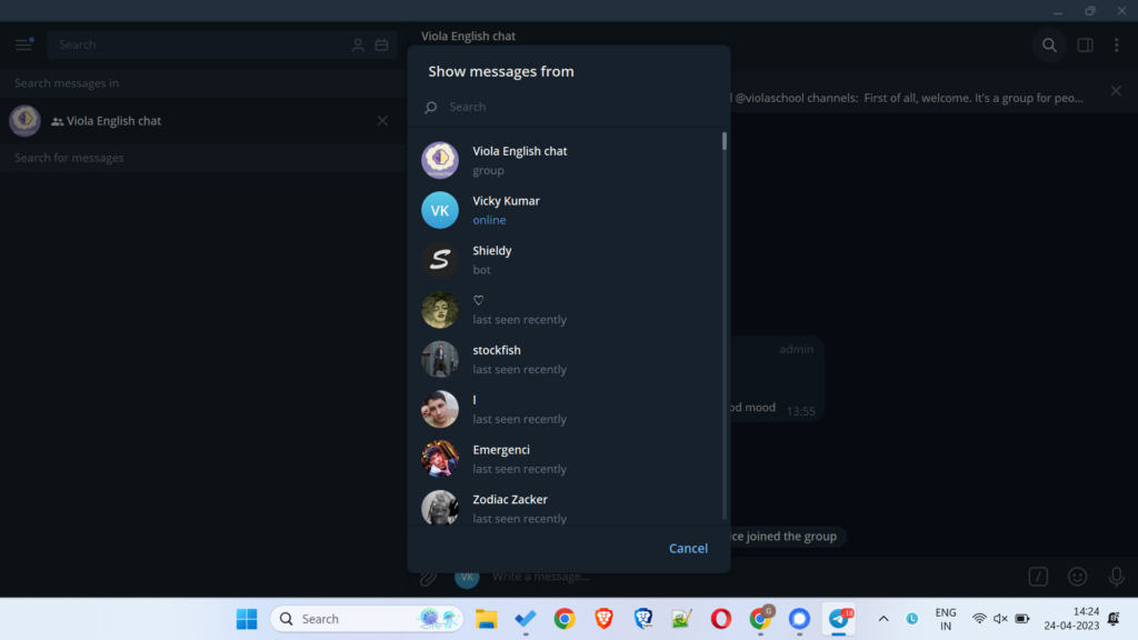 See a person's message in a group on Telegram PC step-3