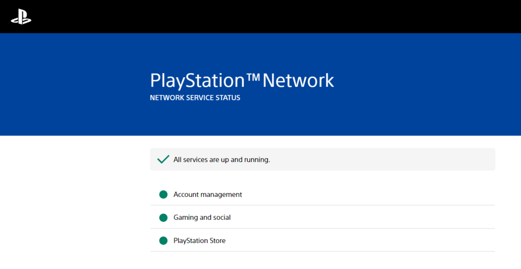 PlayStation Network Service Status Page