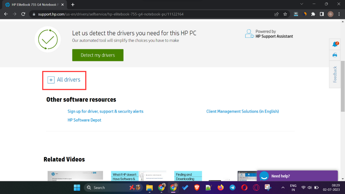 HP BIOS update - listing all drivers