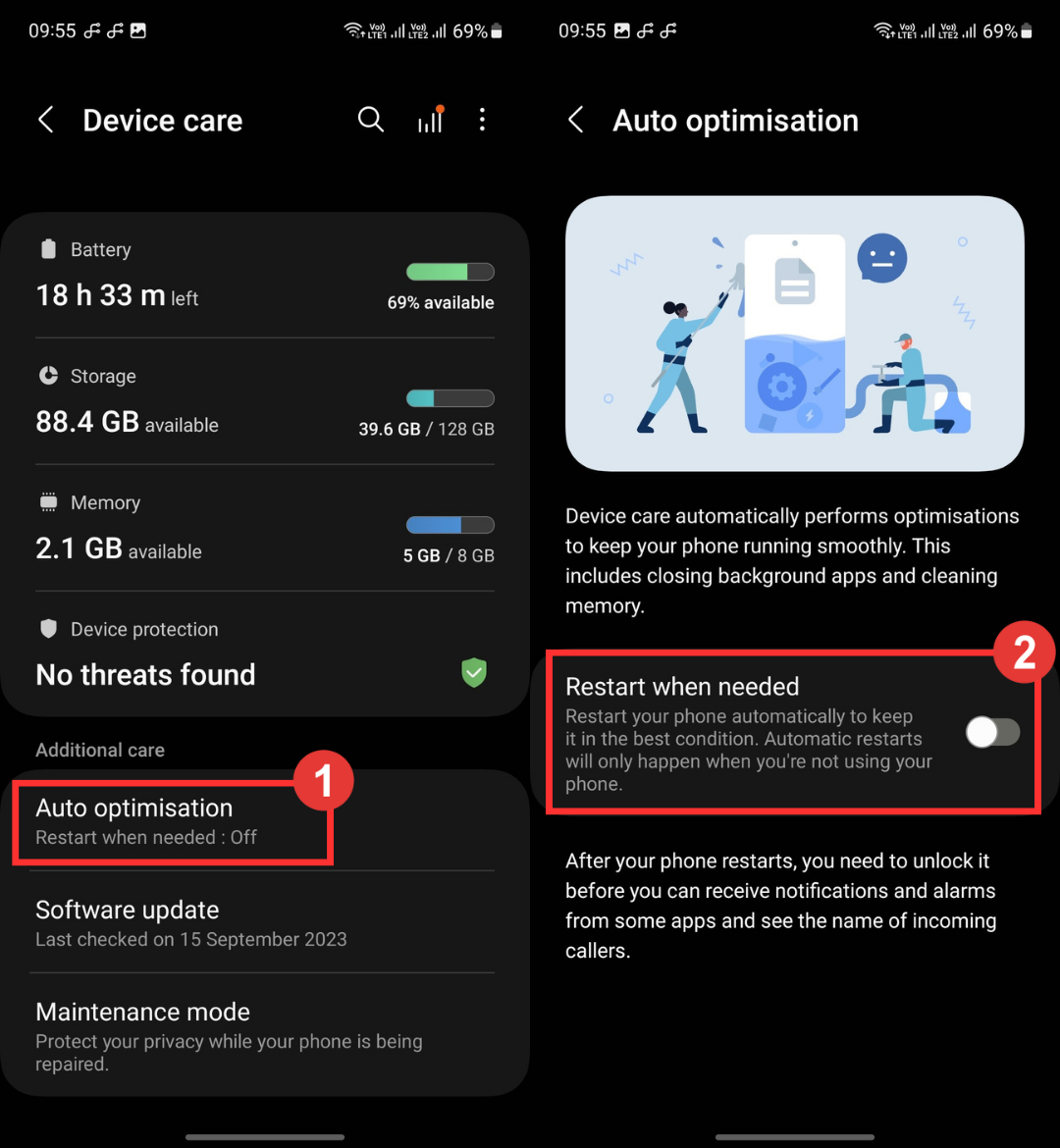 Auto optimisation feature in Samsung