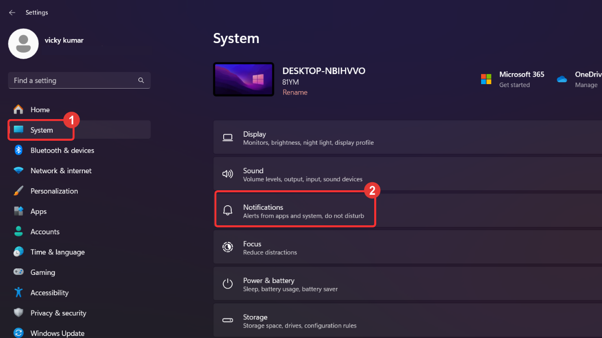 Notifications setting in Windows 11