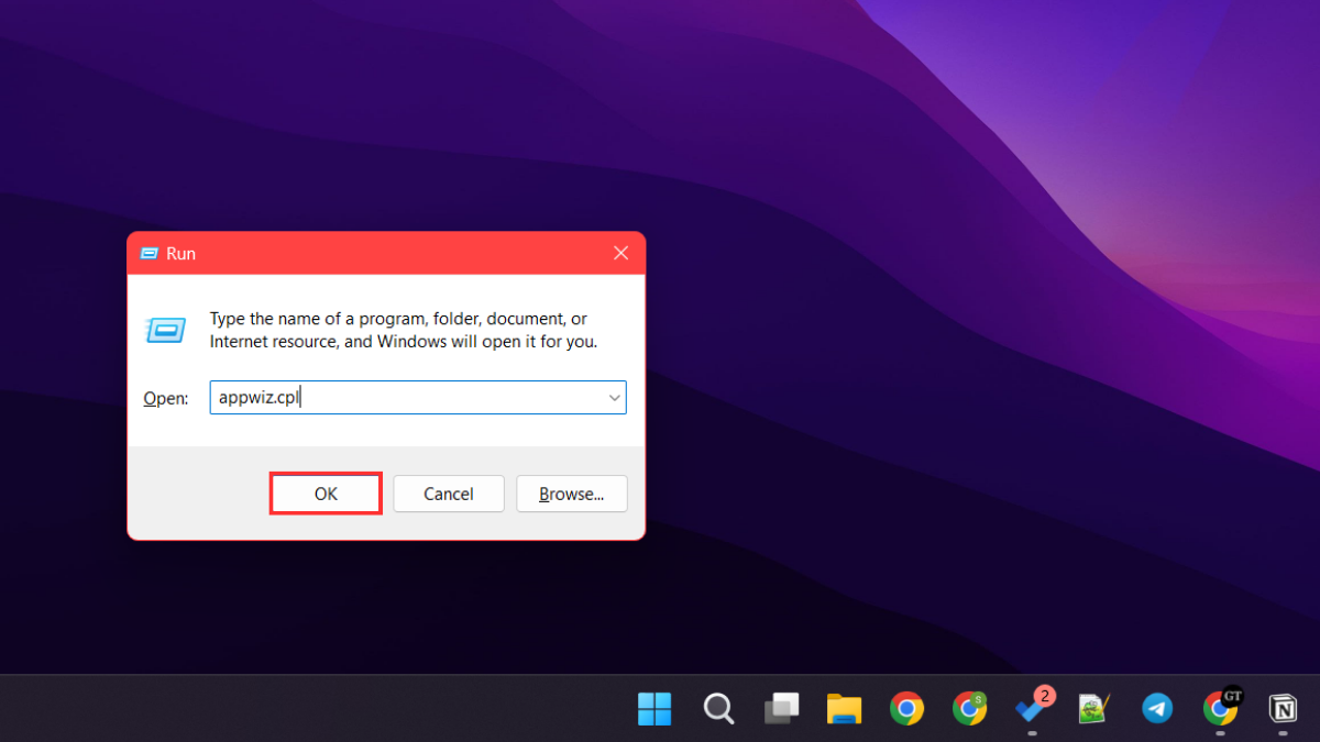 Run dialog box on windows 11