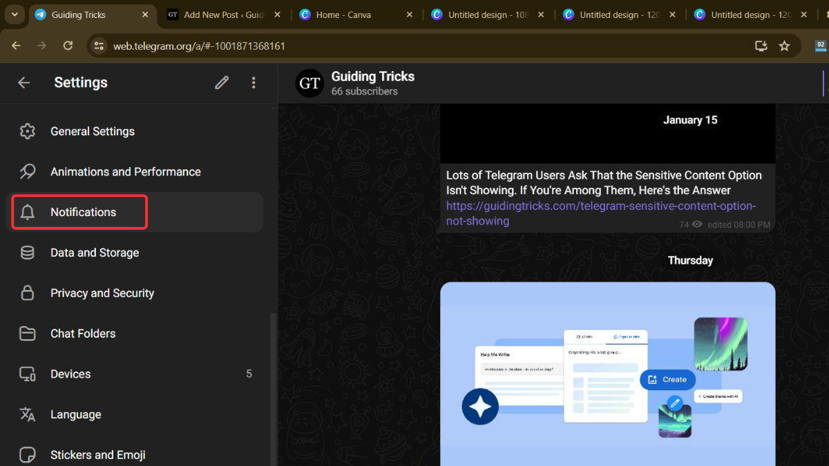 Telegram Web Notifications