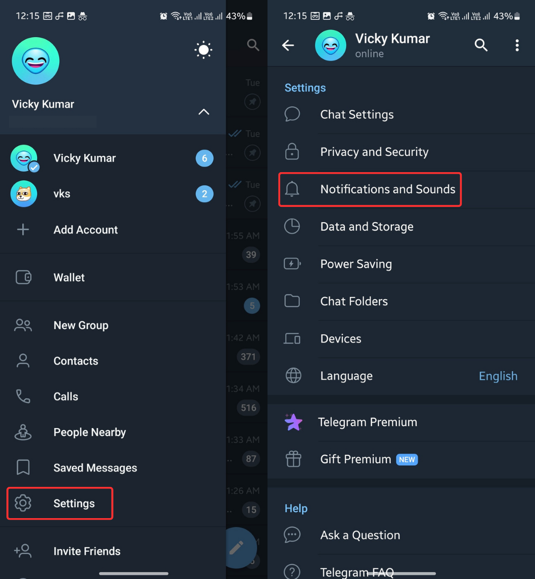 Telegram settings