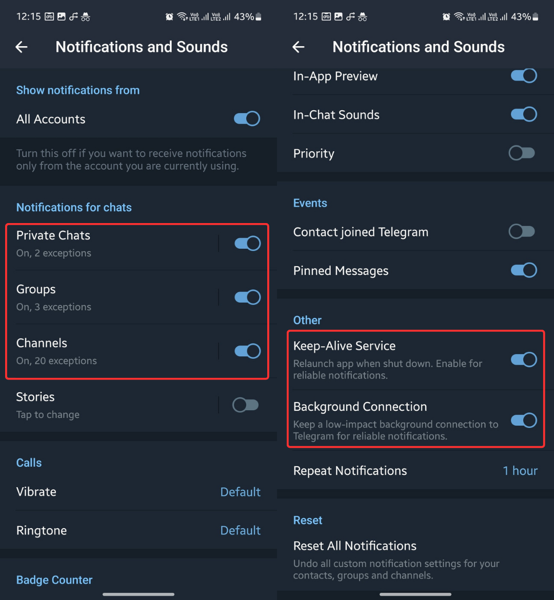 telegram notifications and sounds